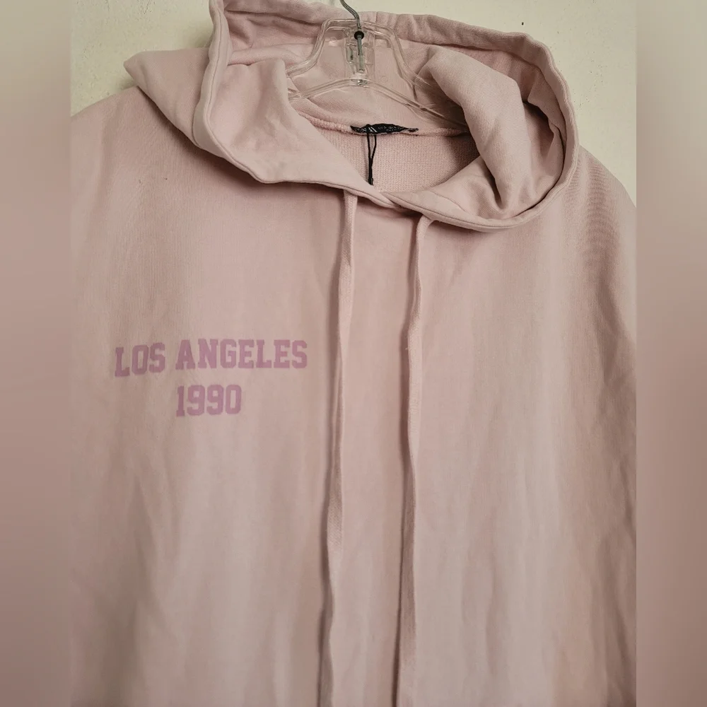 New Zara Pink Washed Plush Sweatshirt Dress Y2K Hoodie 1990 Los Angeles Small - Picture 7 of 15